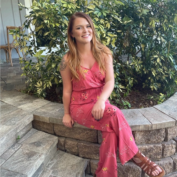 Pink floral full length romper - Picture 1 of 3